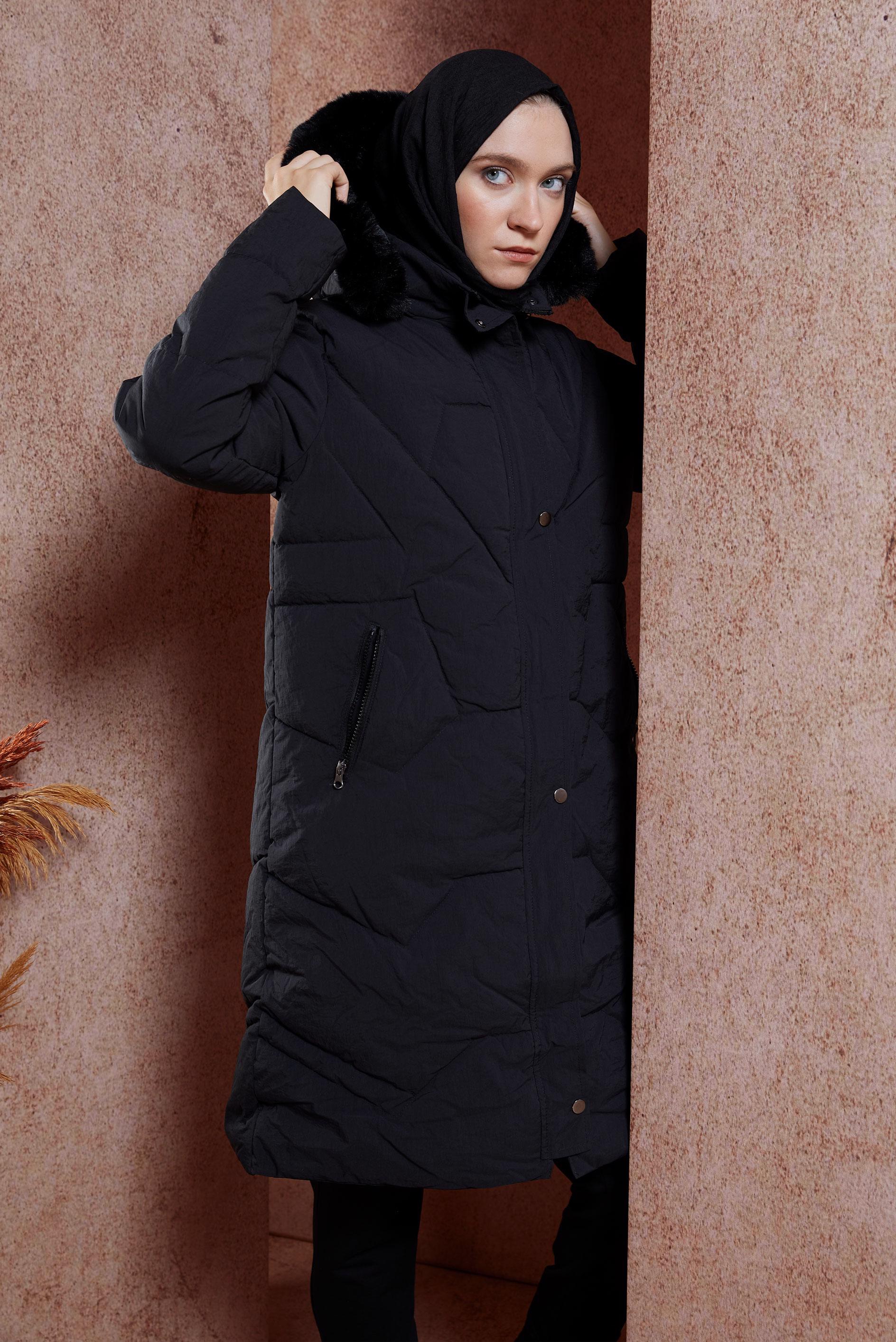 Vêtements hijab NOIR MANTEAU À CAPUCHE 90519