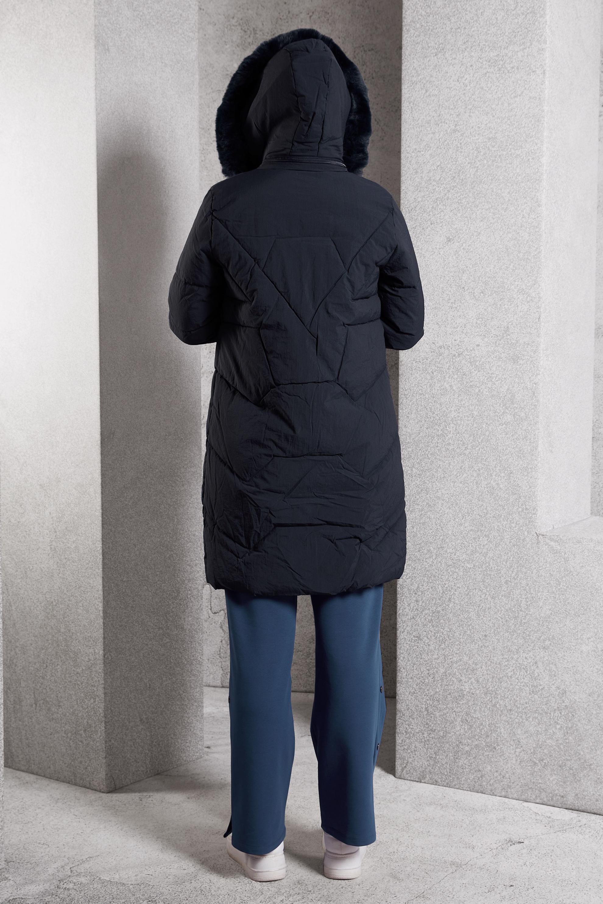 Tesettür giyim LACİVERT KAPÜŞONLU KABAN 90519