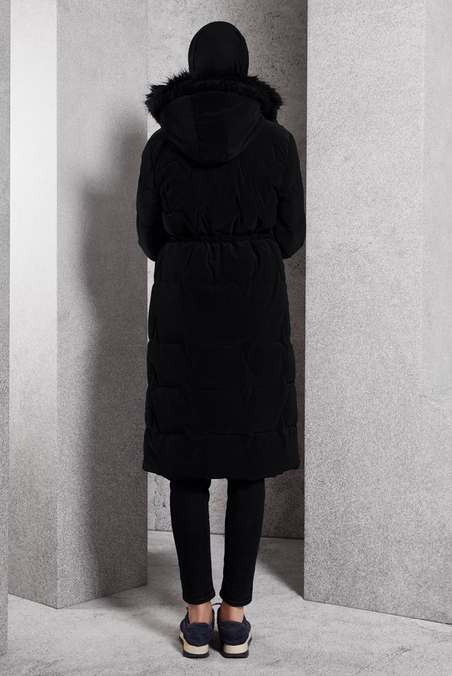 Hijab clothing BLACK DETACHABLE HOODED COAT 90520 - ALVİNA