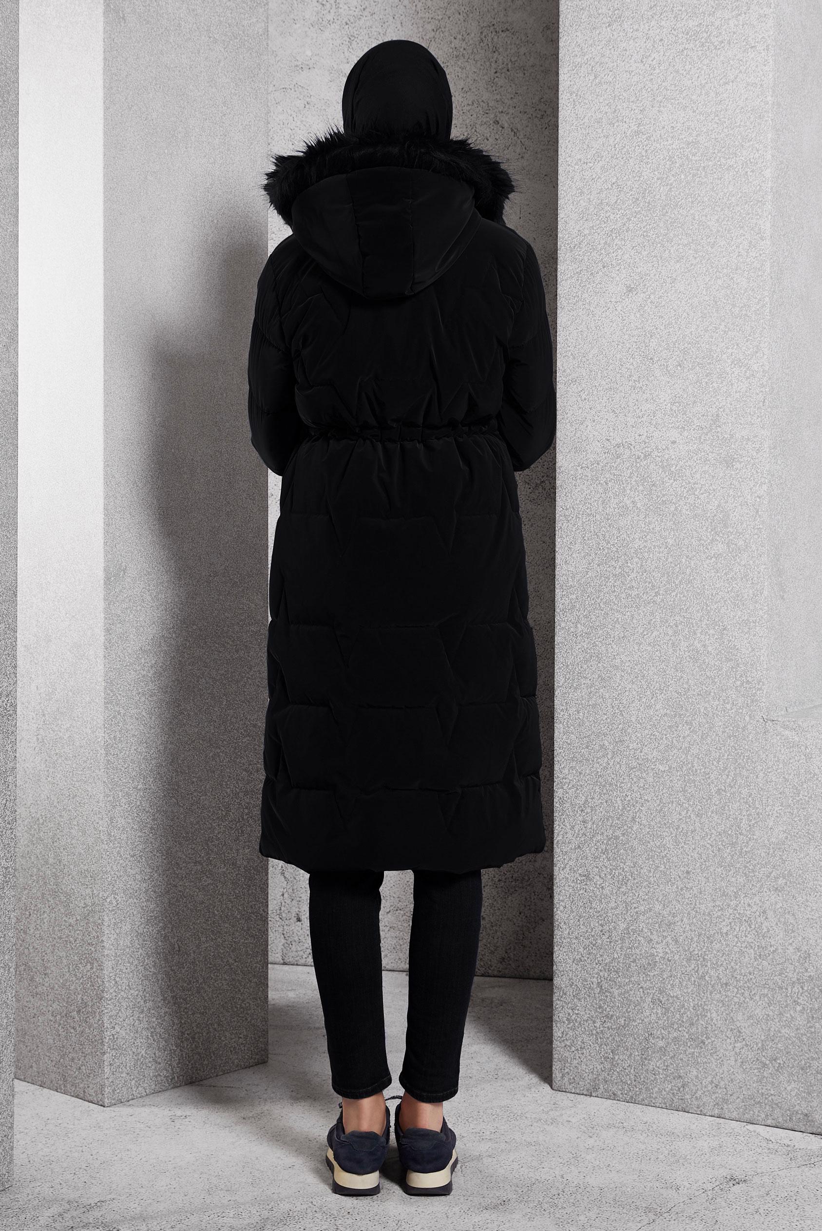 Tesettür giyim SİYAH ÇIKARILABİLİR KAPÜŞONLU KABAN 90520