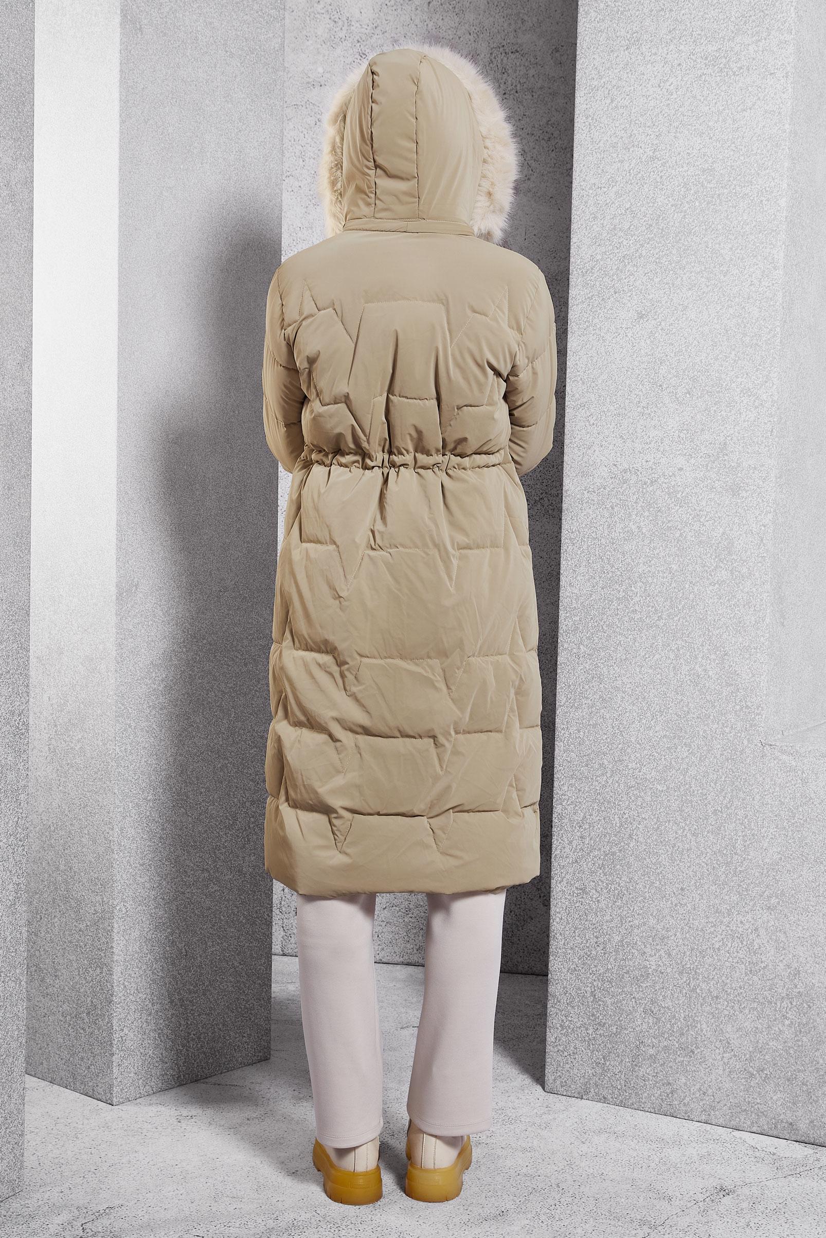 Tesettür giyim BEJ ÇIKARILABİLİR KAPÜŞONLU KABAN 90520