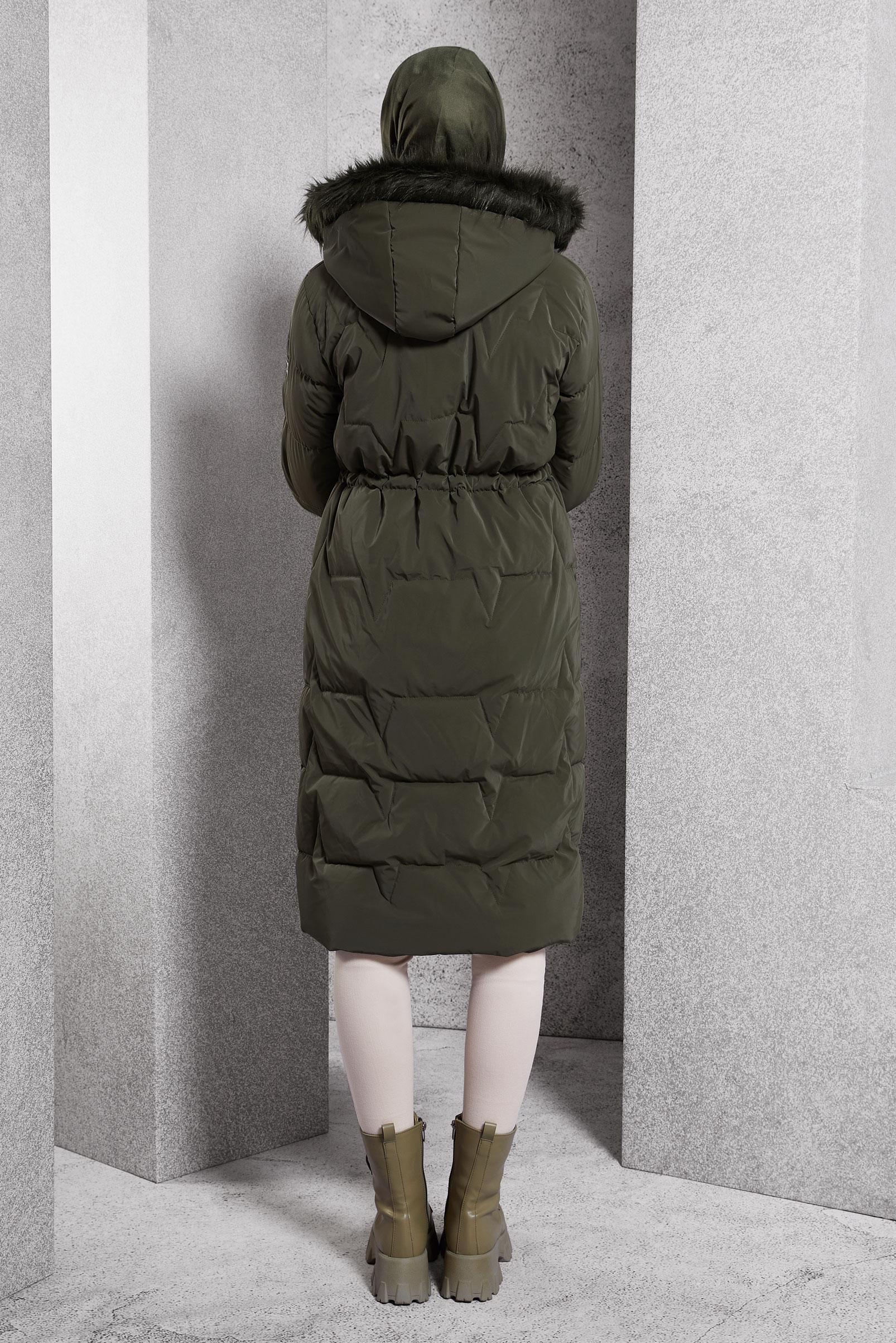 Tesettür giyim HAKİ ÇIKARILABİLİR KAPÜŞONLU KABAN 90520