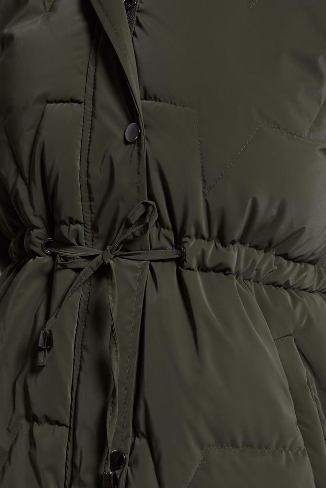 Tesettür giyim HAKİ ÇIKARILABİLİR KAPÜŞONLU KABAN 90520 - ALVİNA