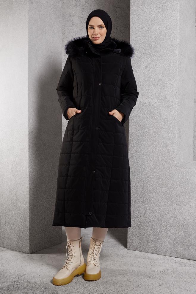 Vêtements hijab NOIR MANTEAU À CAPUCHE 90521 - ALVİNA