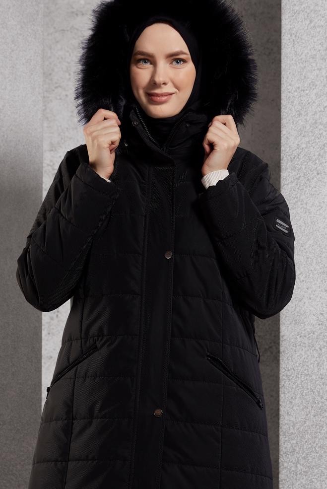 Vêtements hijab NOIR MANTEAU À CAPUCHE 90521 - ALVİNA