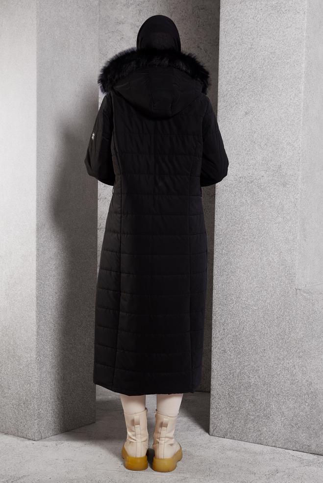 Vêtements hijab NOIR MANTEAU À CAPUCHE 90521 - ALVİNA