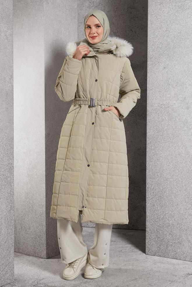 Vêtements hijab BEIGE MANTEAU À CAPUCHE 90521 - ALVİNA
