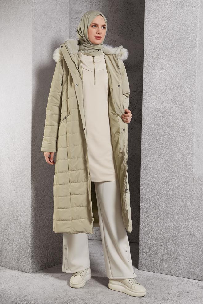 Vêtements hijab BEIGE MANTEAU À CAPUCHE 90521 - ALVİNA