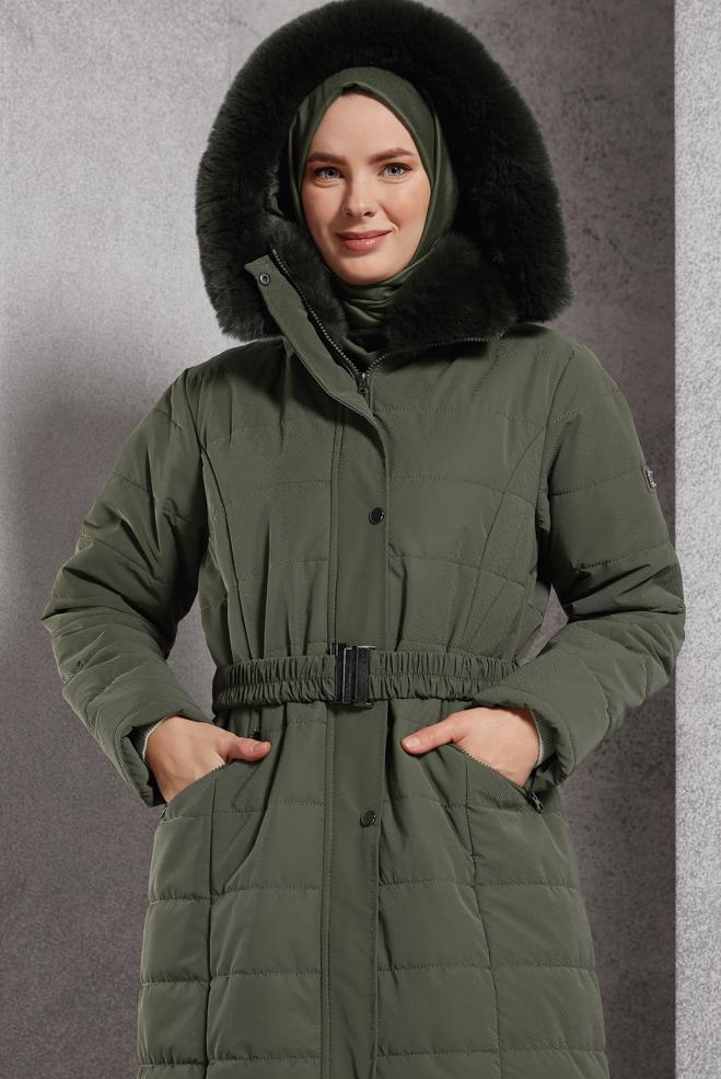 Vêtements hijab KAKI MANTEAU À CAPUCHE 90521 - ALVİNA