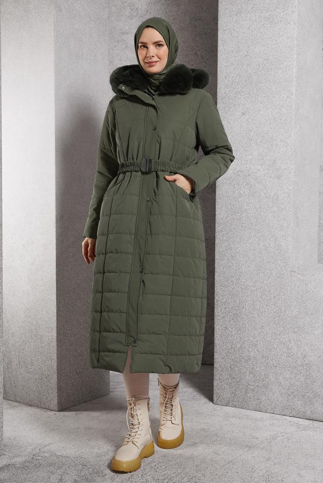 Vêtements hijab KAKI MANTEAU À CAPUCHE 90521 - ALVİNA