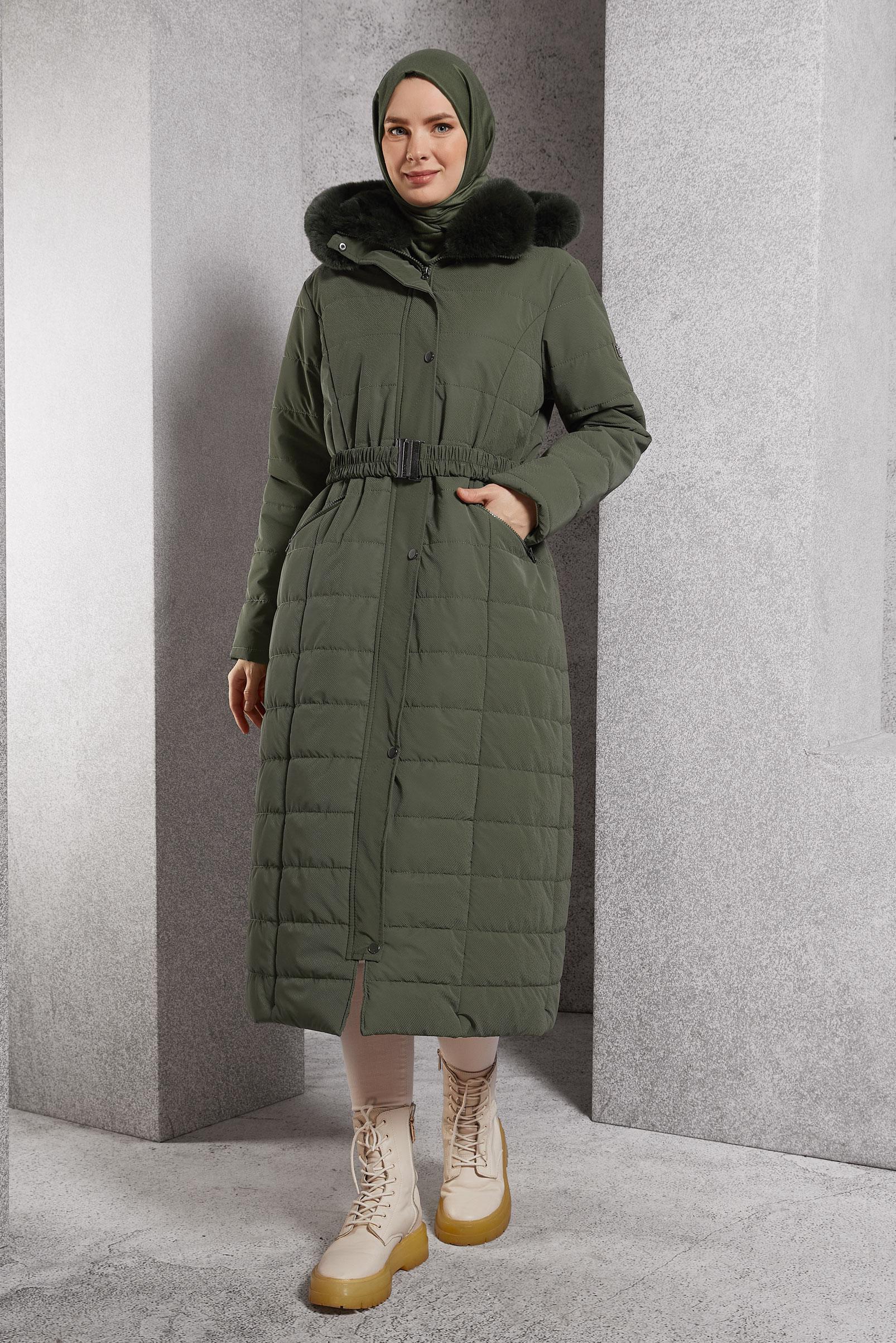 Vêtements hijab KAKI MANTEAU À CAPUCHE 90521