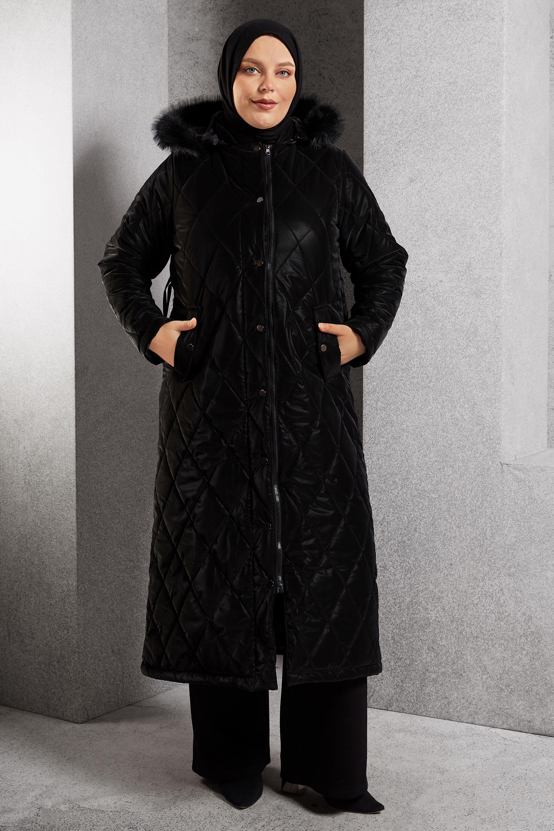 Vêtements hijab NOIR MANTEAU À CAPUCHE 90522