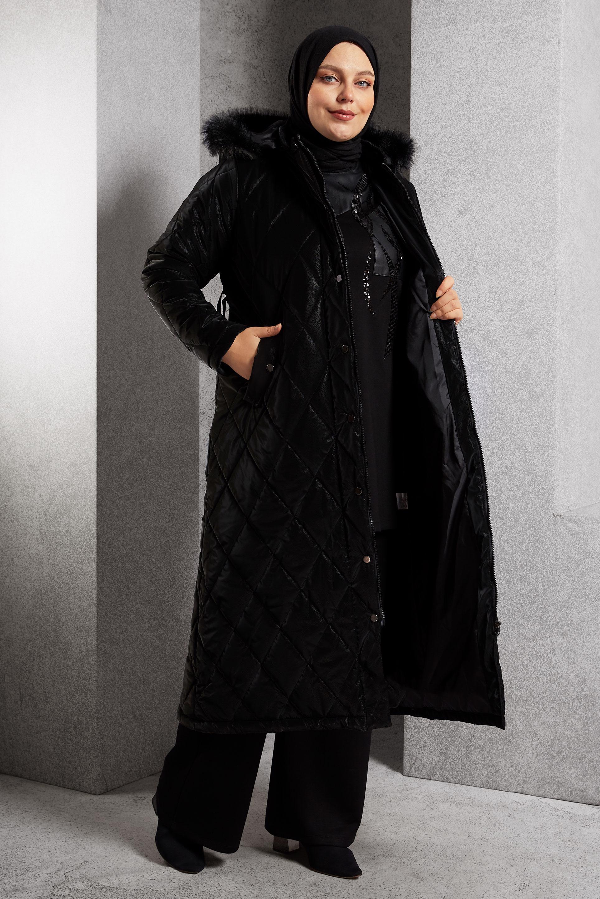 Vêtements hijab NOIR MANTEAU À CAPUCHE 90522