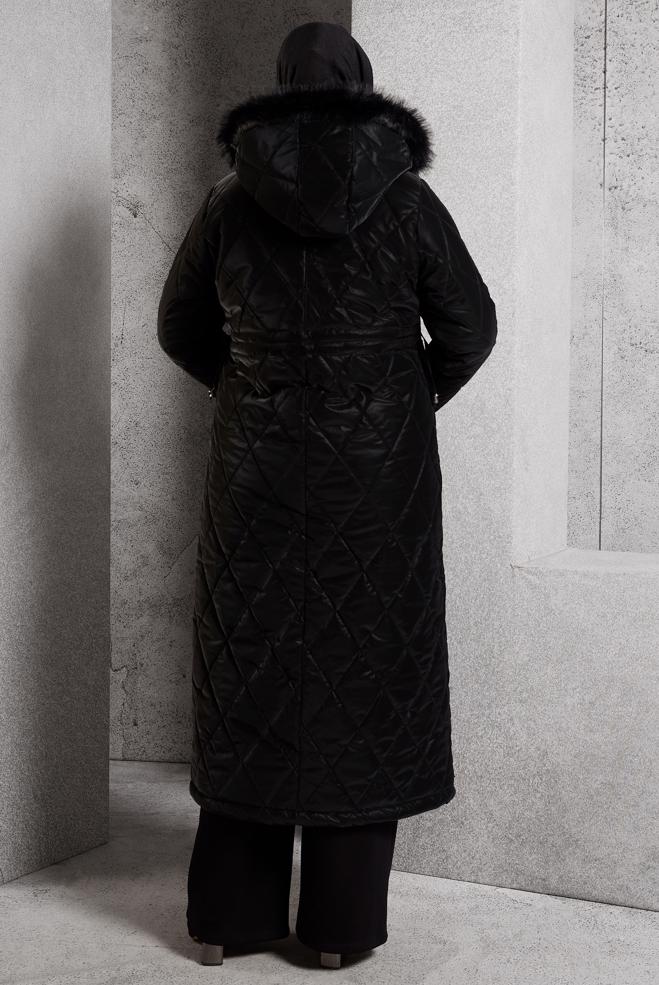 Vêtements hijab NOIR MANTEAU À CAPUCHE 90522 - ALVİNA