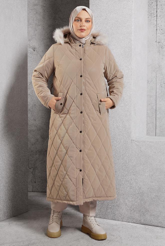 Vêtements hijab BEIGE MANTEAU À CAPUCHE 90522 - ALVİNA