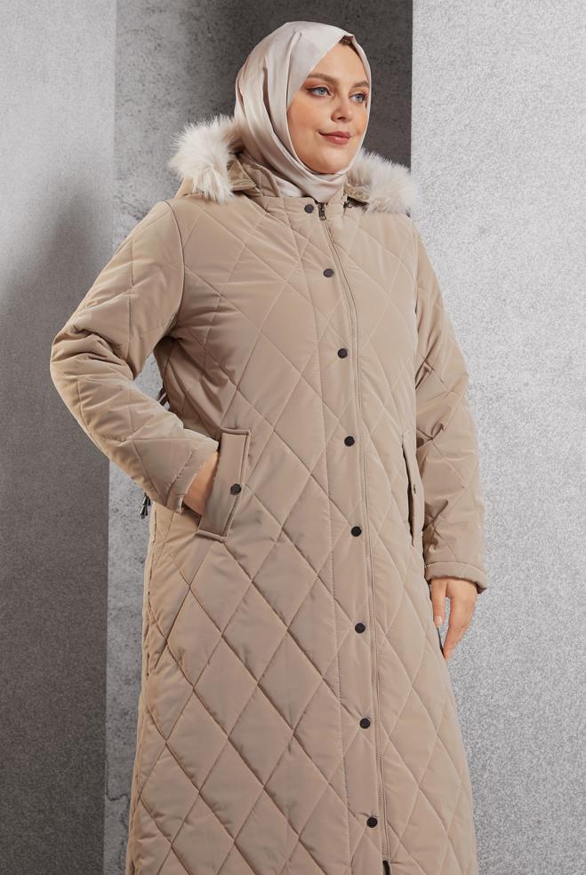 Vêtements hijab BEIGE MANTEAU À CAPUCHE 90522 - ALVİNA