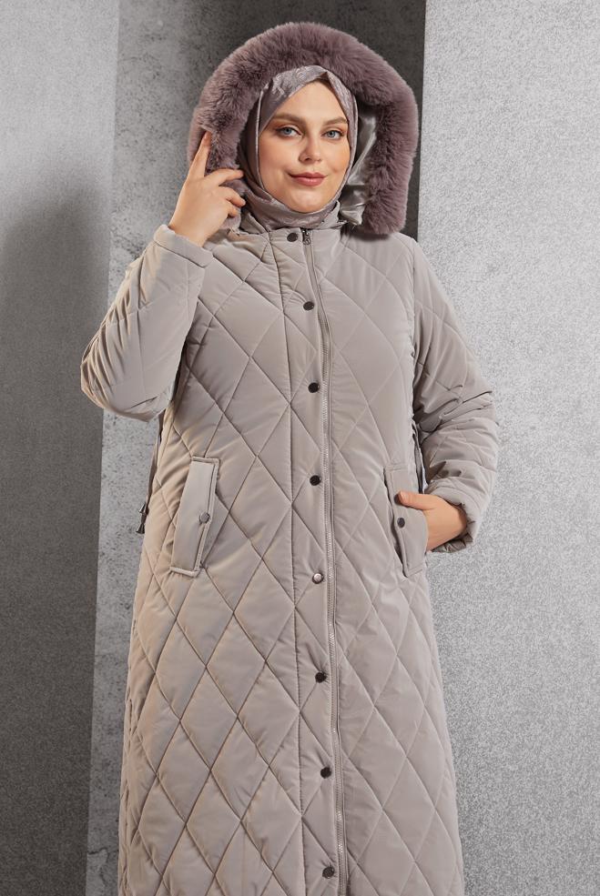 Vêtements hijab BEIGE MANTEAU À CAPUCHE 90522 - ALVİNA