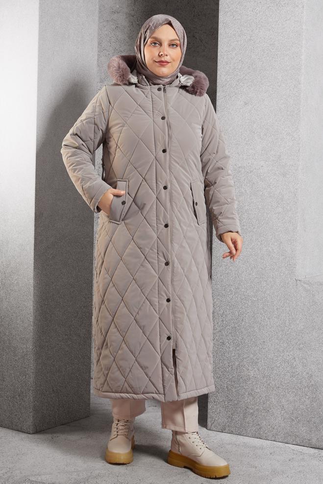 Vêtements hijab BEIGE MANTEAU À CAPUCHE 90522 - ALVİNA