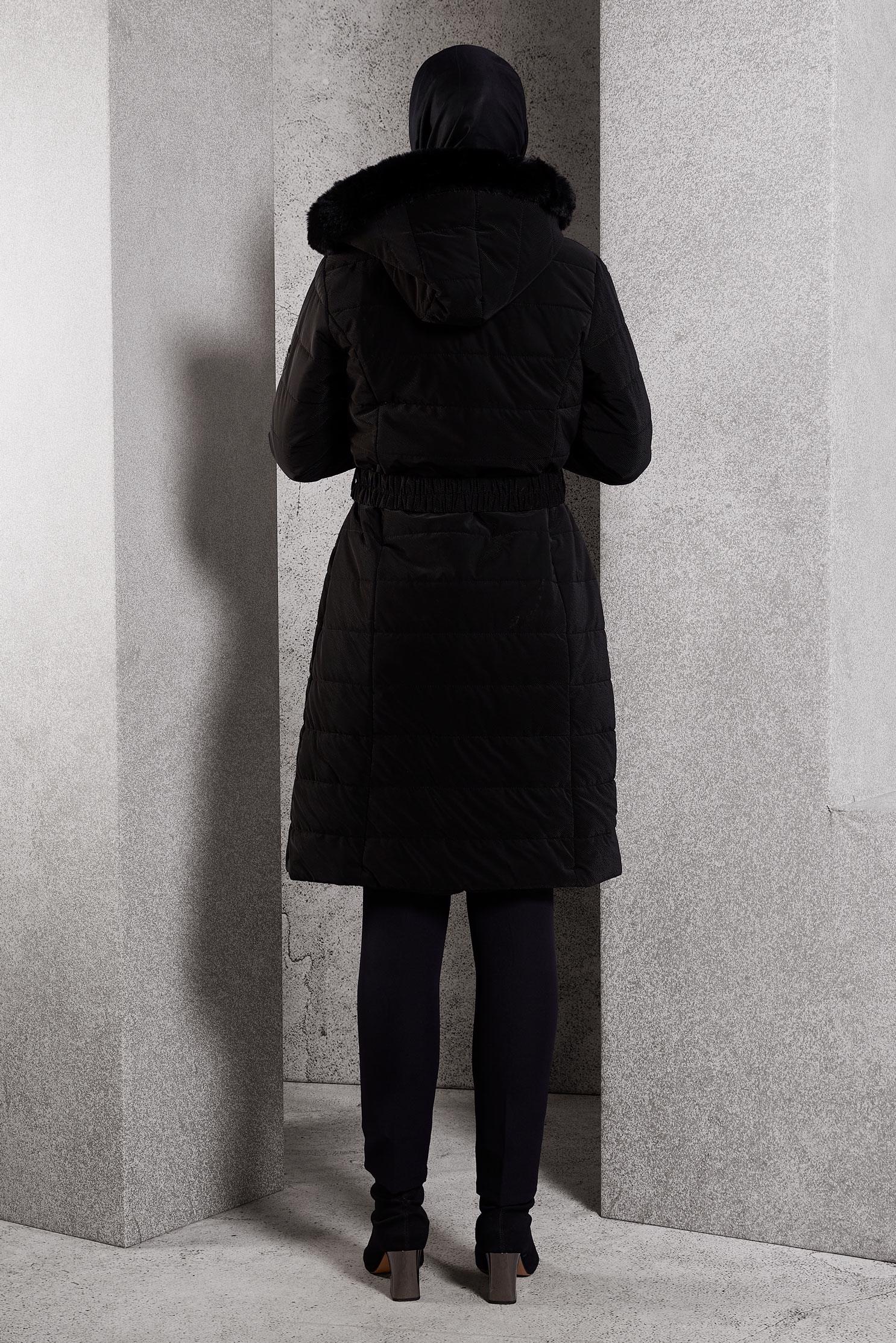 Vêtements hijab NOIR MANTEAU À CAPUCHE ET CEINTURE 90523