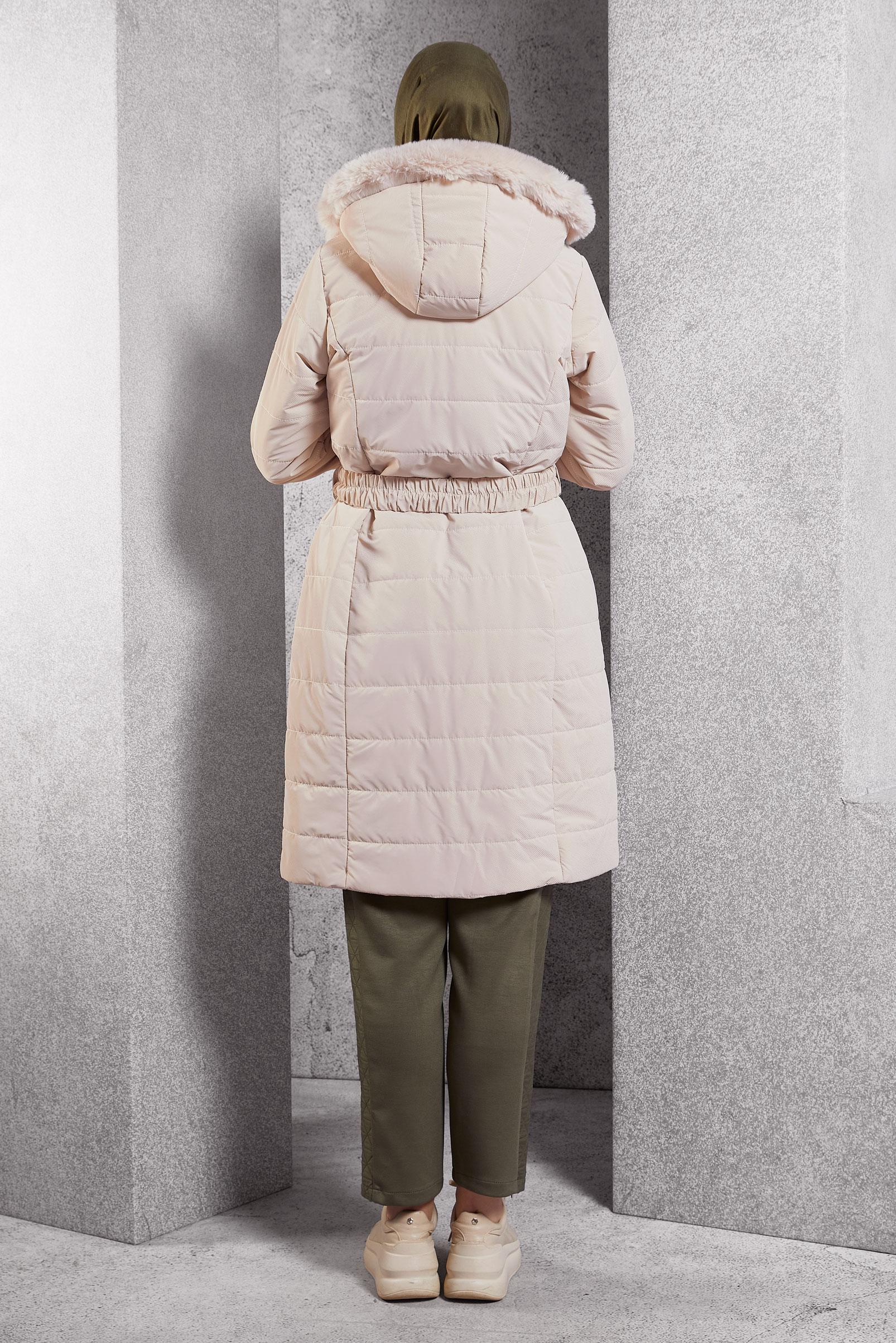 Hijab clothing BEIGE HOODED BELTED COAT 90523