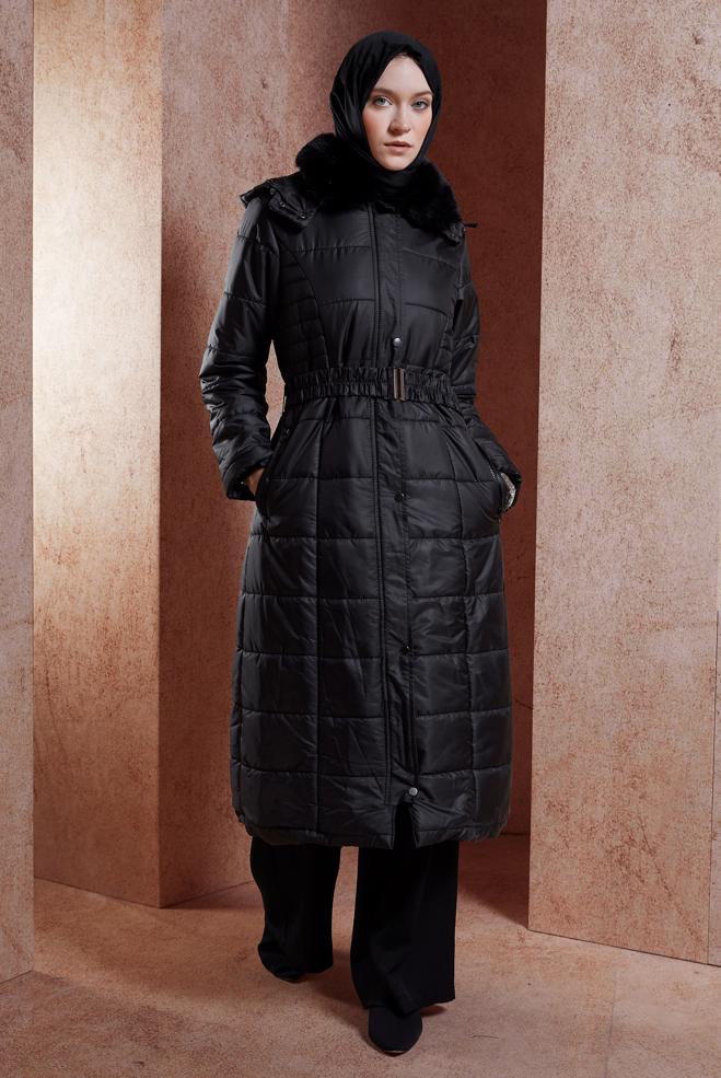 Vêtements hijab NOIR MANTEAU À CAPUCHE 90524 - ALVİNA