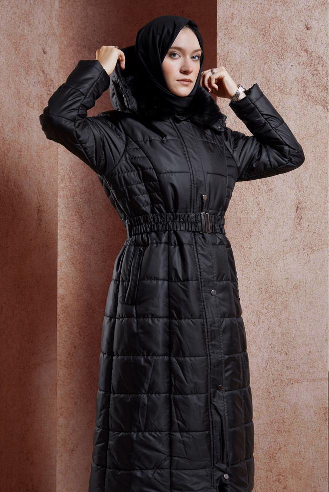 Vêtements hijab NOIR MANTEAU À CAPUCHE 90524 - ALVİNA