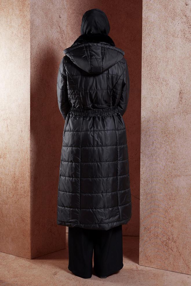 Vêtements hijab NOIR MANTEAU À CAPUCHE 90524 - ALVİNA
