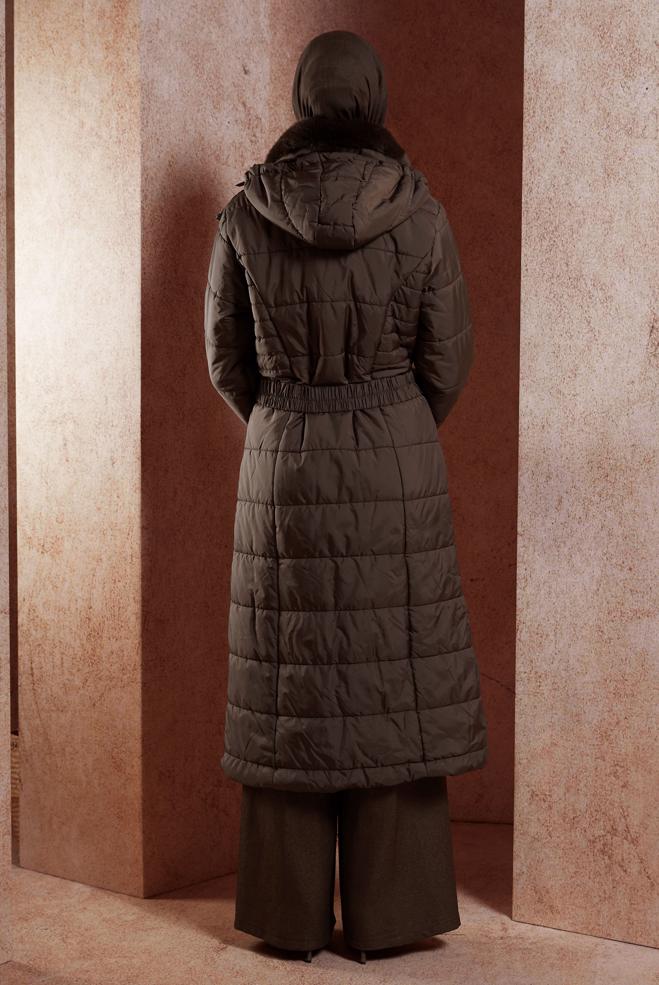 Vêtements hijab BRUN MANTEAU À CAPUCHE 90524 - ALVİNA