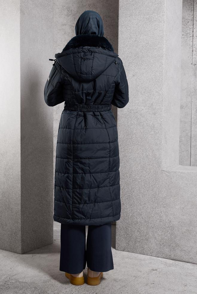 Hijab clothing NAVY BLUE HOODED COAT 90524 - ALVİNA