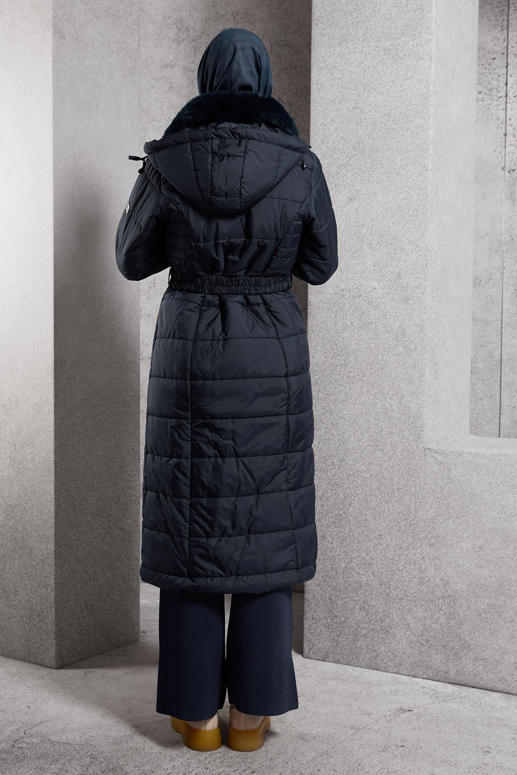 Tesettür giyim LACİVERT KAPÜŞONLU KABAN 90524