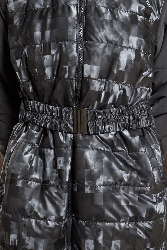 Tesettür giyim GRİ DESENLİ KEMERLİ KABAN 90525 - ALVİNA