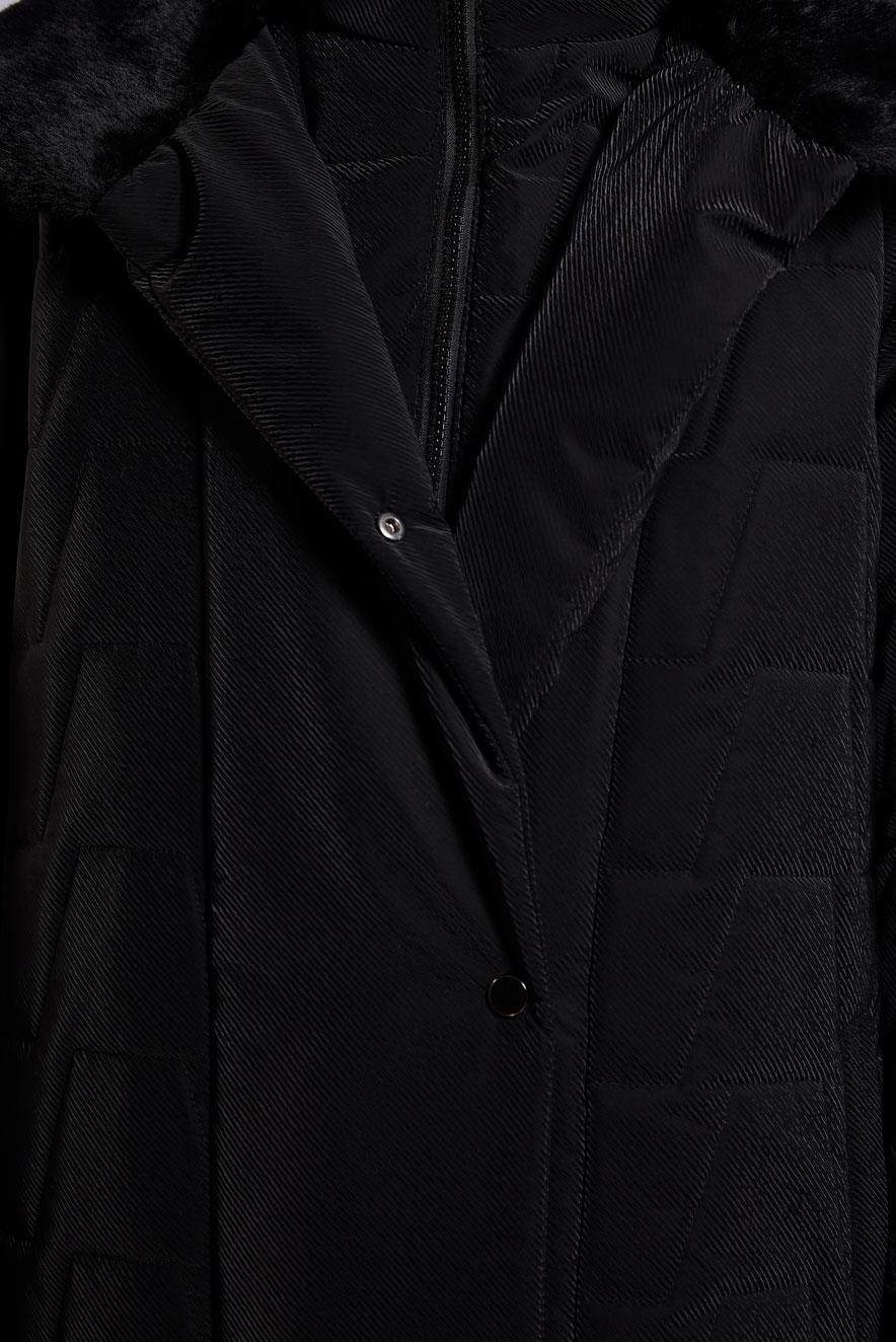 Tesettür giyim SİYAH SUNİ KÜRK DETAYLI KABAN 90531