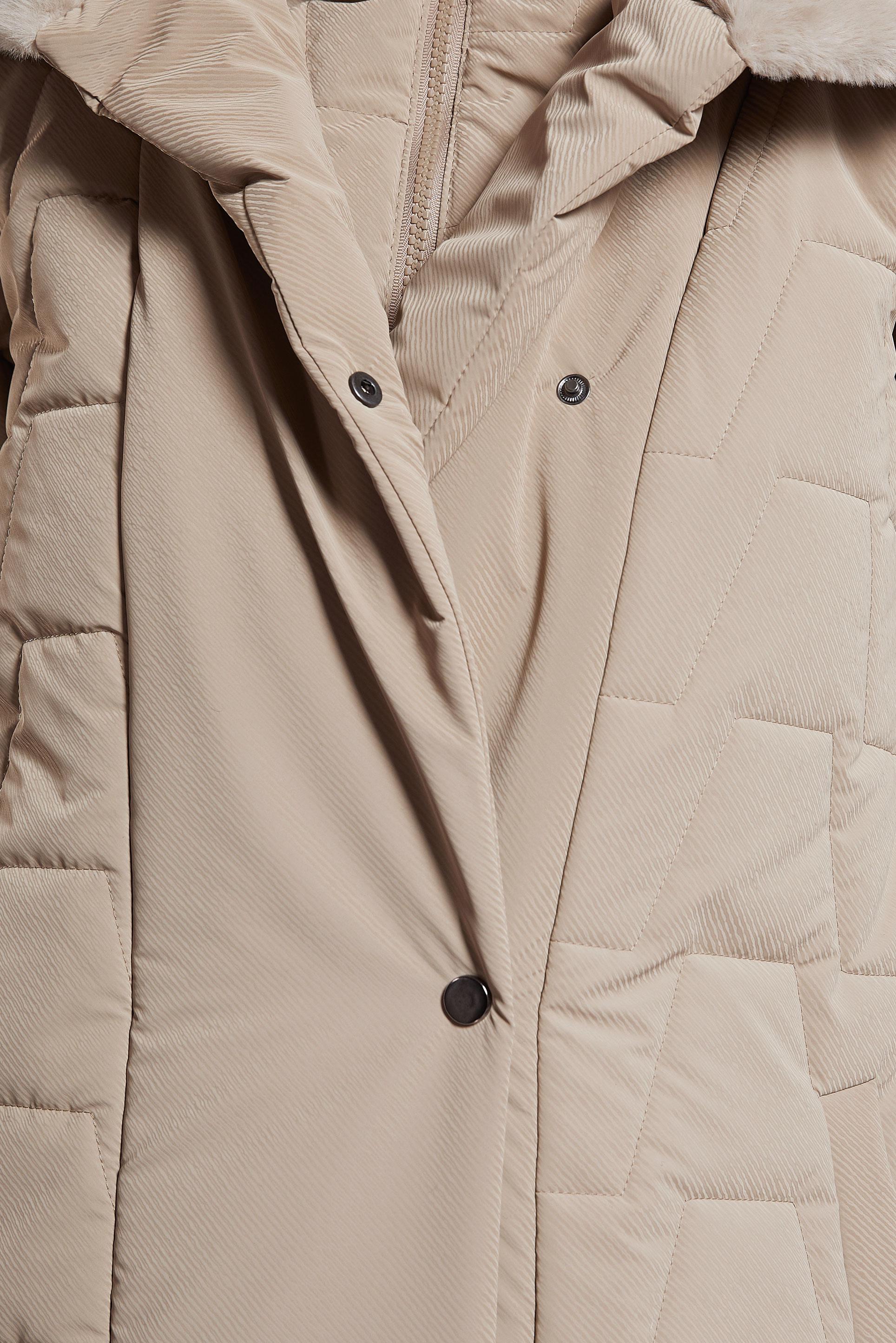 Tesettür giyim BEJ SUNİ KÜRK DETAYLI KABAN 90531