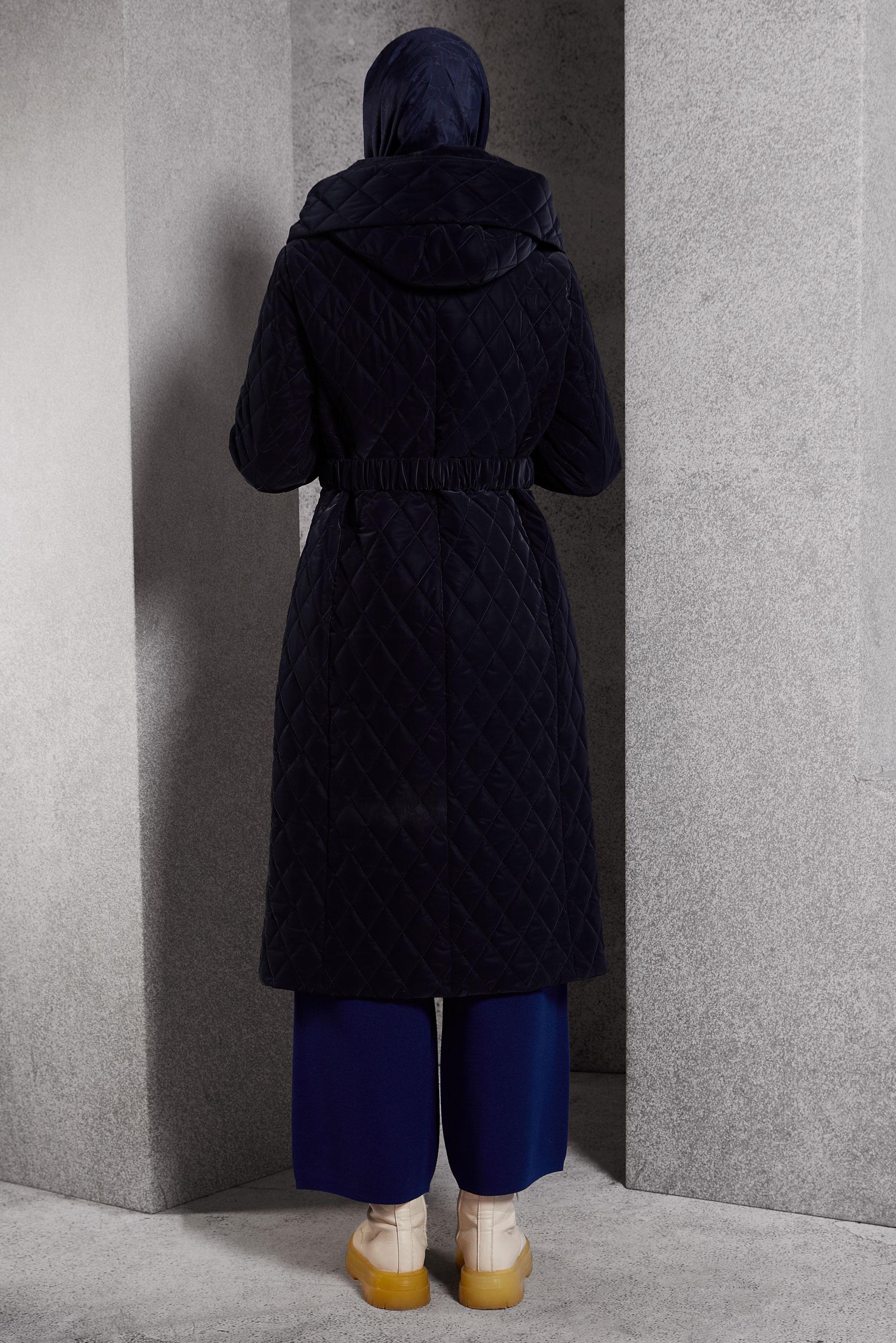 Vêtements hijab BLEU MARINE MANTEAU À CAPUCHE ET CEINTURE 90532