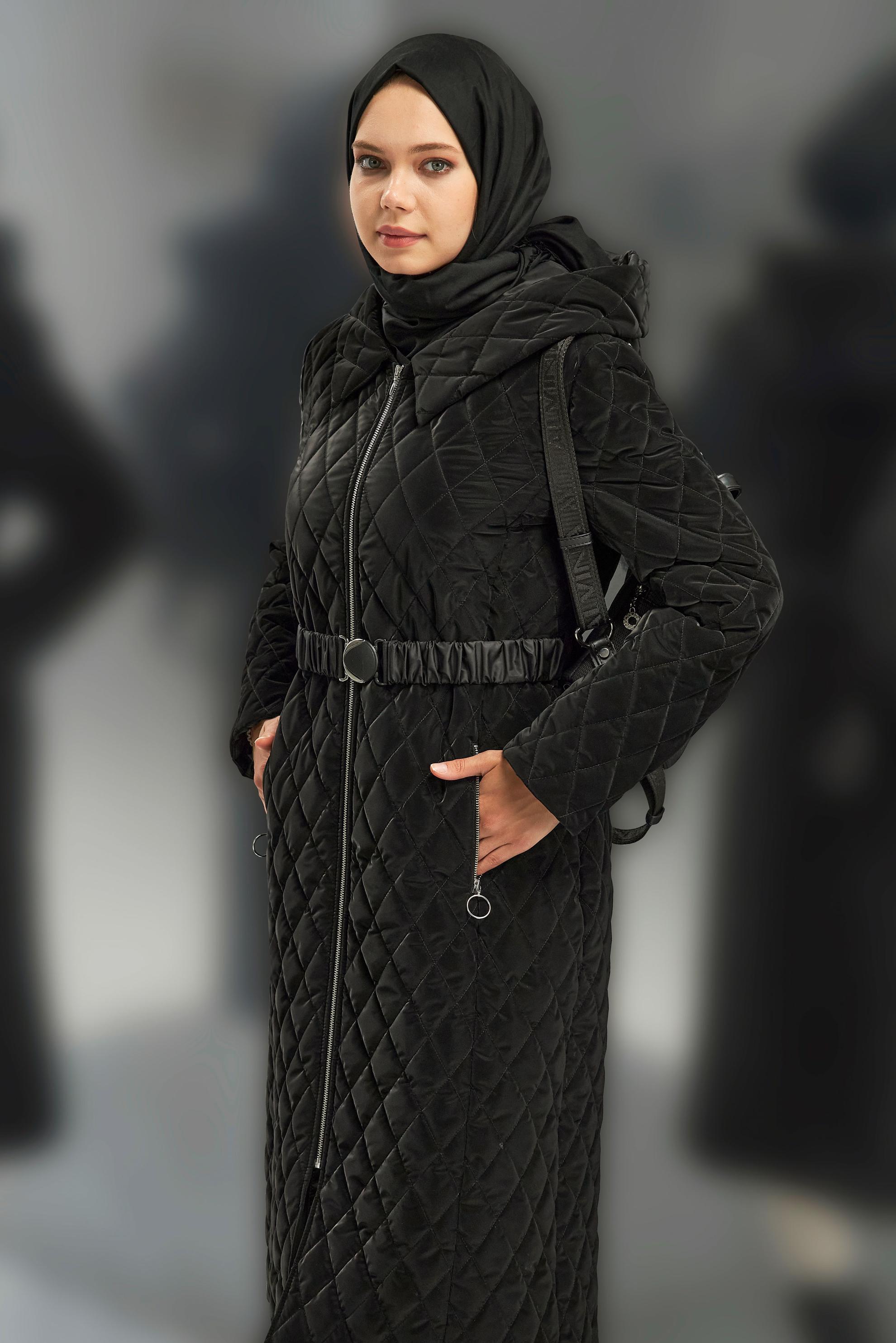 Vêtements hijab NOIR MANTEAU À CAPUCHE ET CEINTURE 90532-1