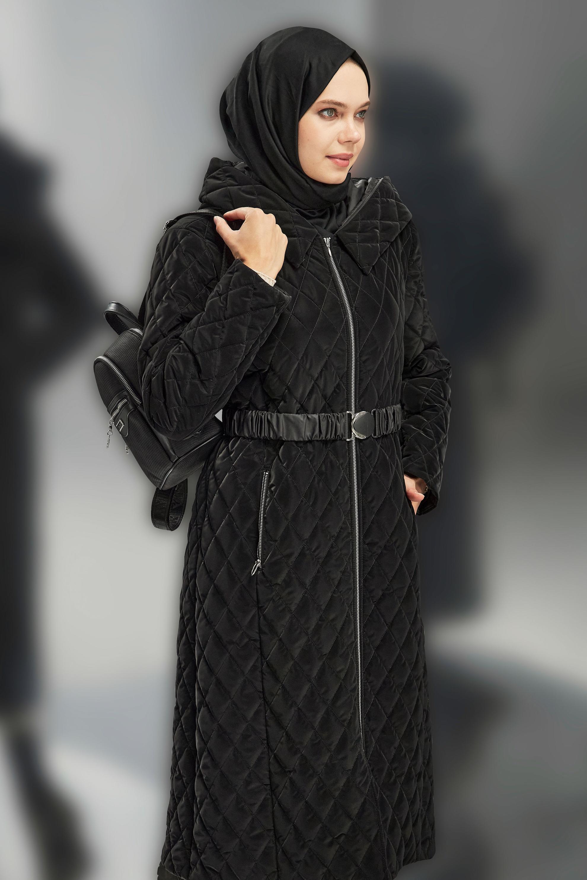 Vêtements hijab NOIR MANTEAU À CAPUCHE ET CEINTURE 90532-1