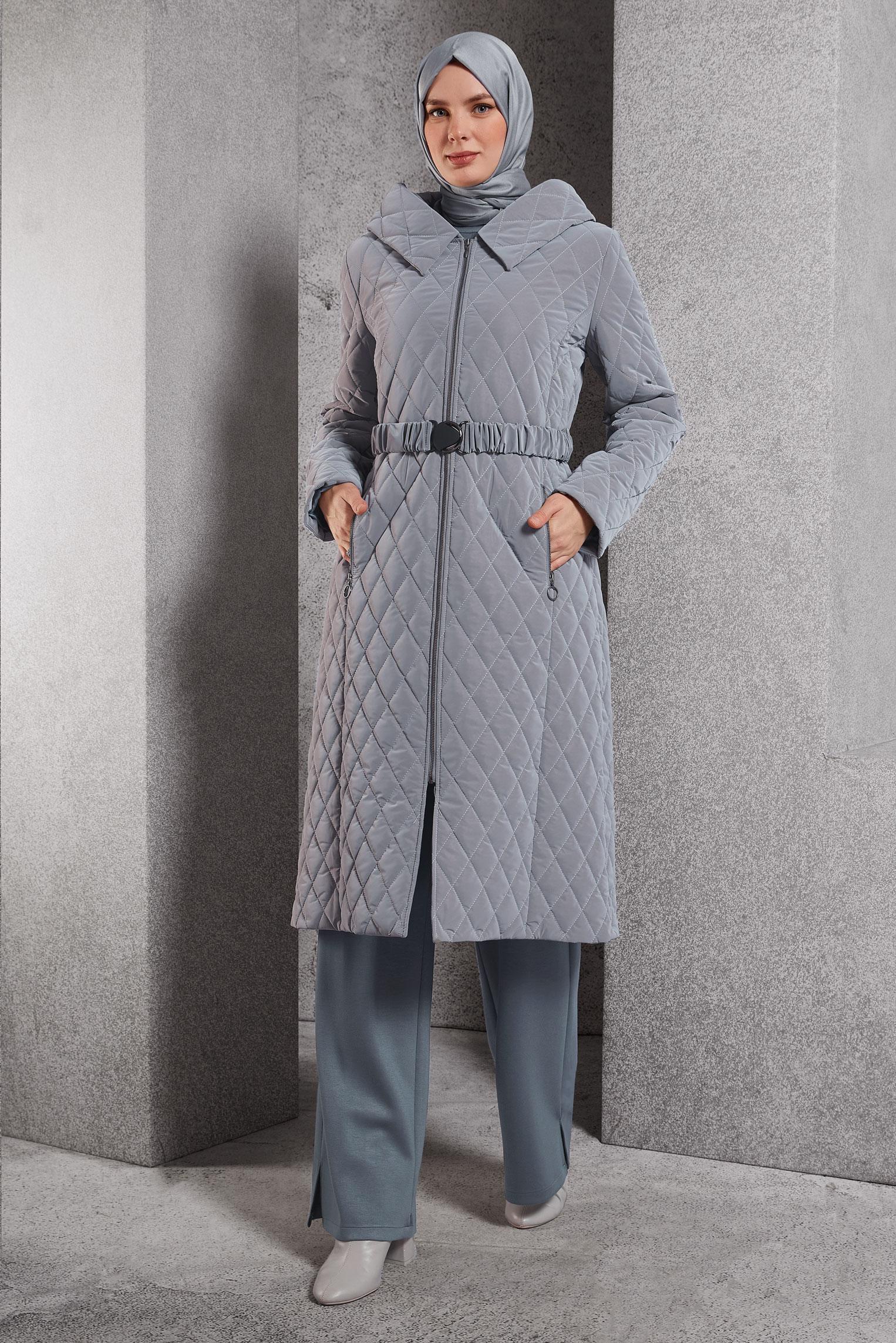 Vêtements hijab GRIS MANTEAU À CAPUCHE ET CEINTURE 90532-1