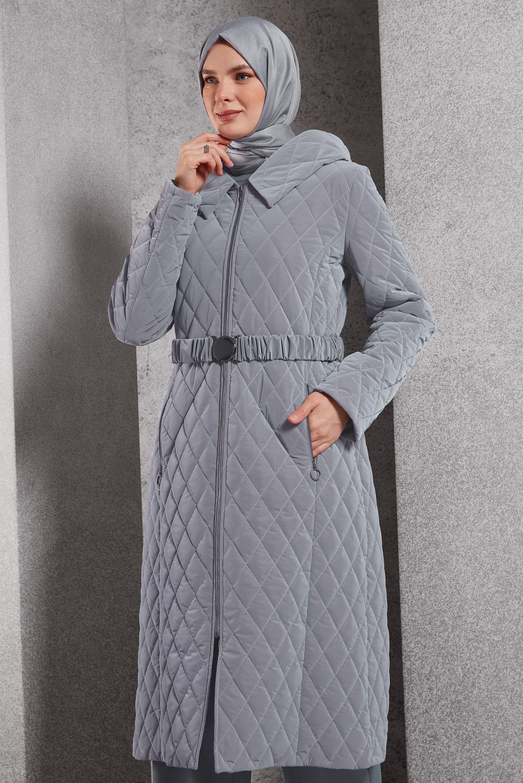 Vêtements hijab GRIS MANTEAU À CAPUCHE ET CEINTURE 90532-1