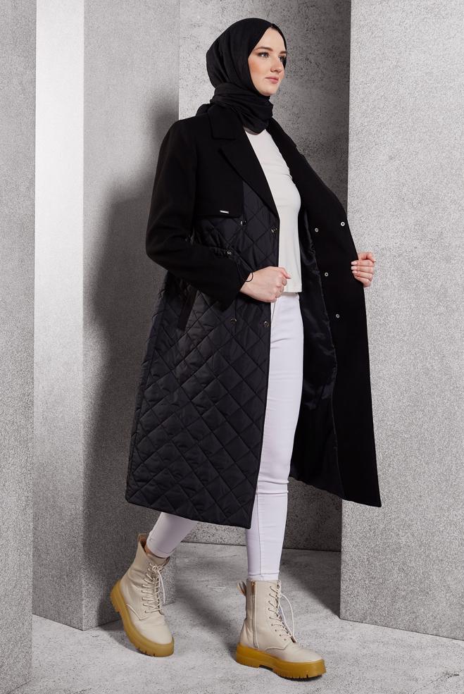 Hijab clothing BLACK QUILTED COAT 90533 - ALVİNA