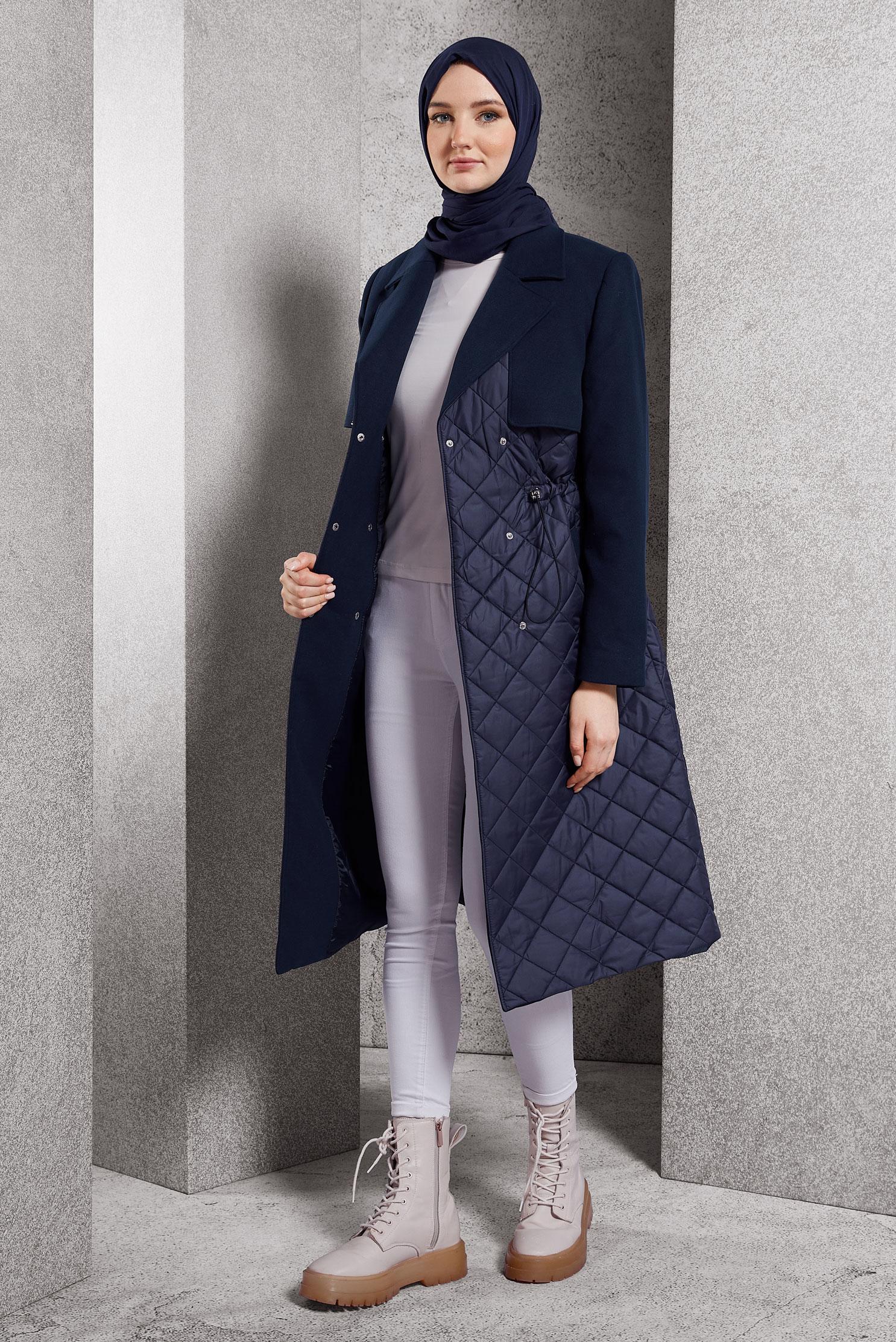 Tesettür giyim LACİVERT KAPİTONE DESENLİ KABAN 90533