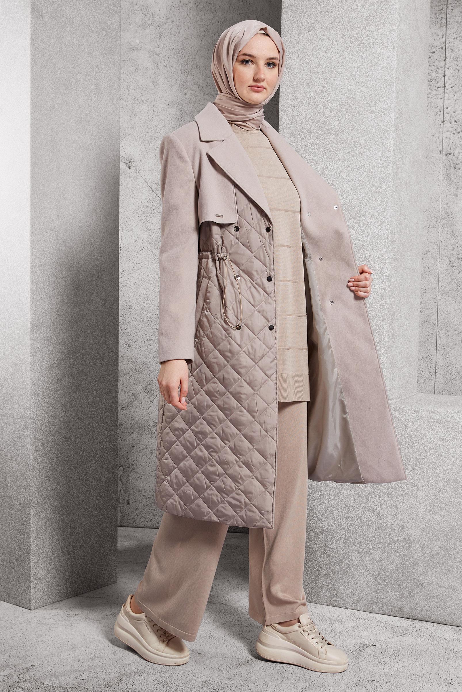 Hijab clothing BEIGE QUILTED COAT 90533