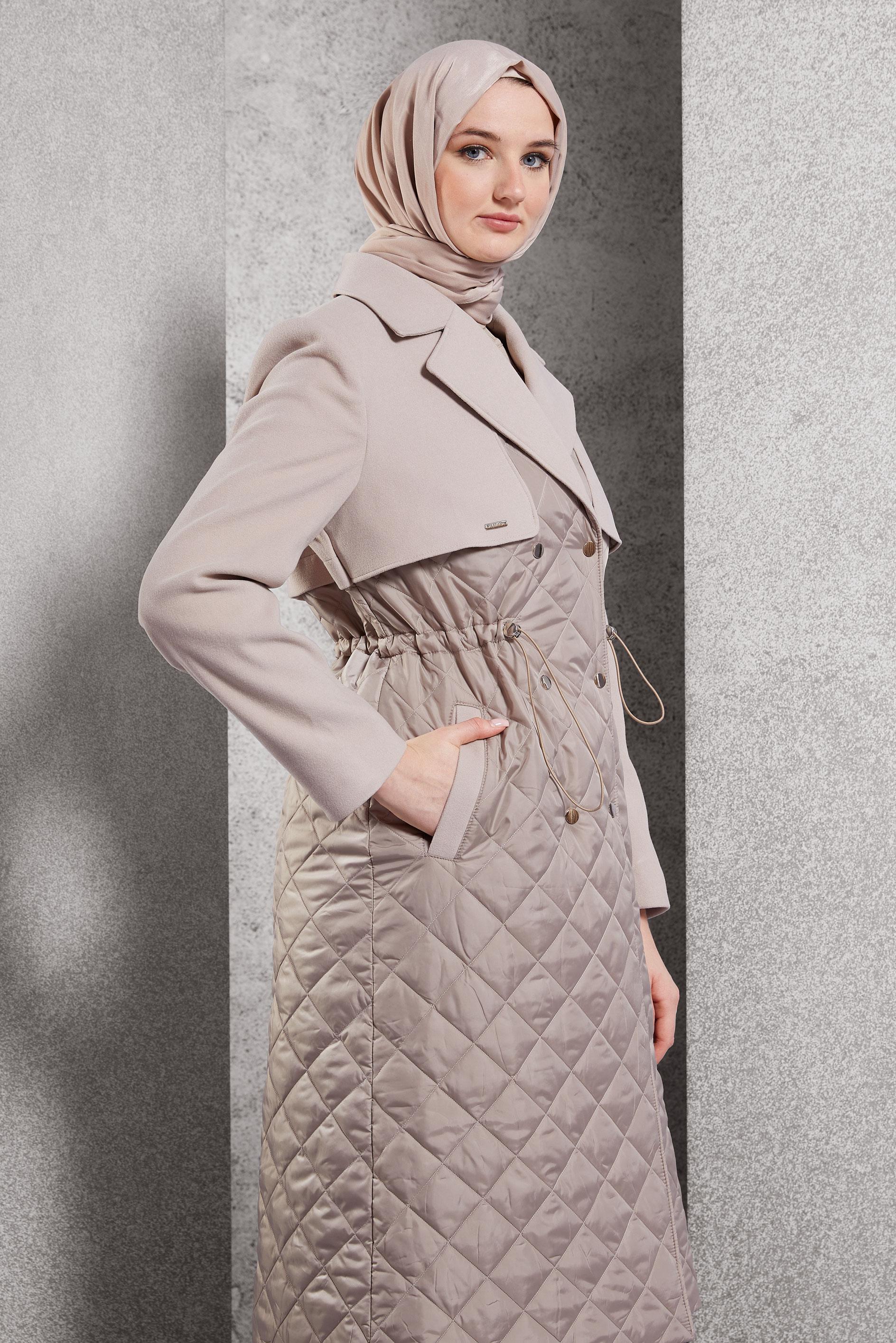 Hijab clothing BEIGE QUILTED COAT 90533