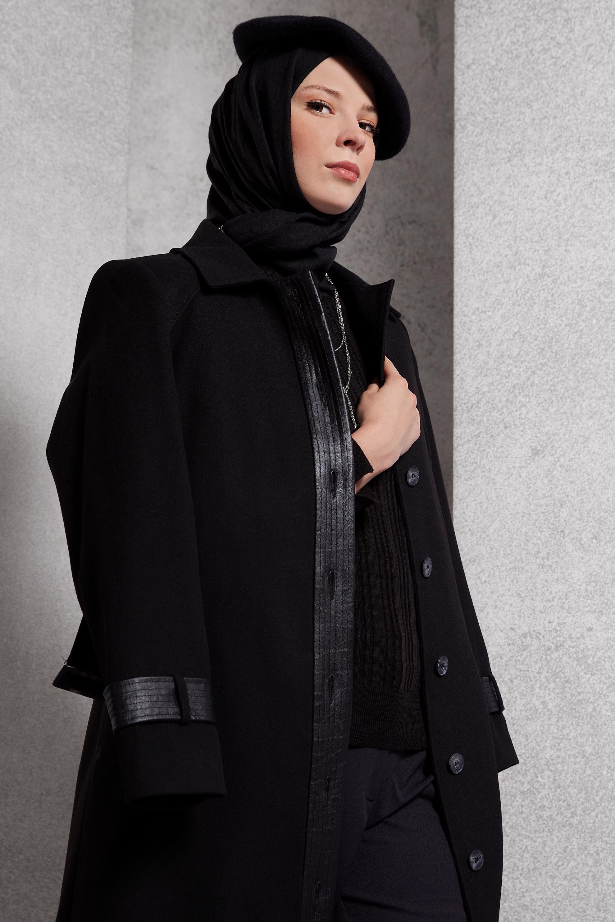 Vêtements hijab NOIR MANTEAU CEINTURÉ 90535