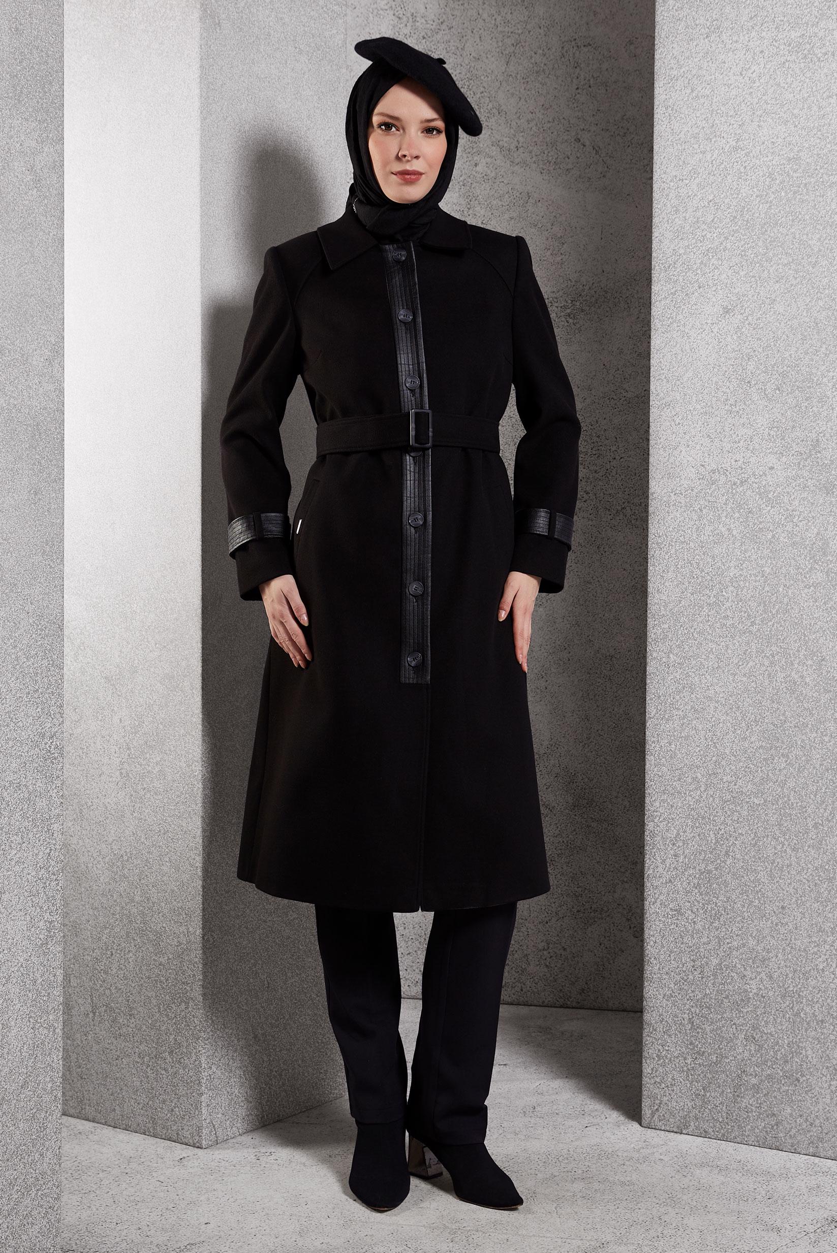 Vêtements hijab NOIR MANTEAU CEINTURÉ 90535