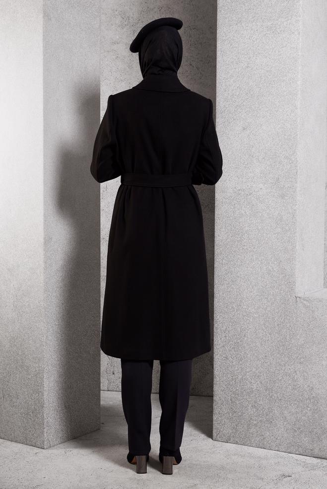 Vêtements hijab NOIR MANTEAU CEINTURÉ 90535 - ALVİNA