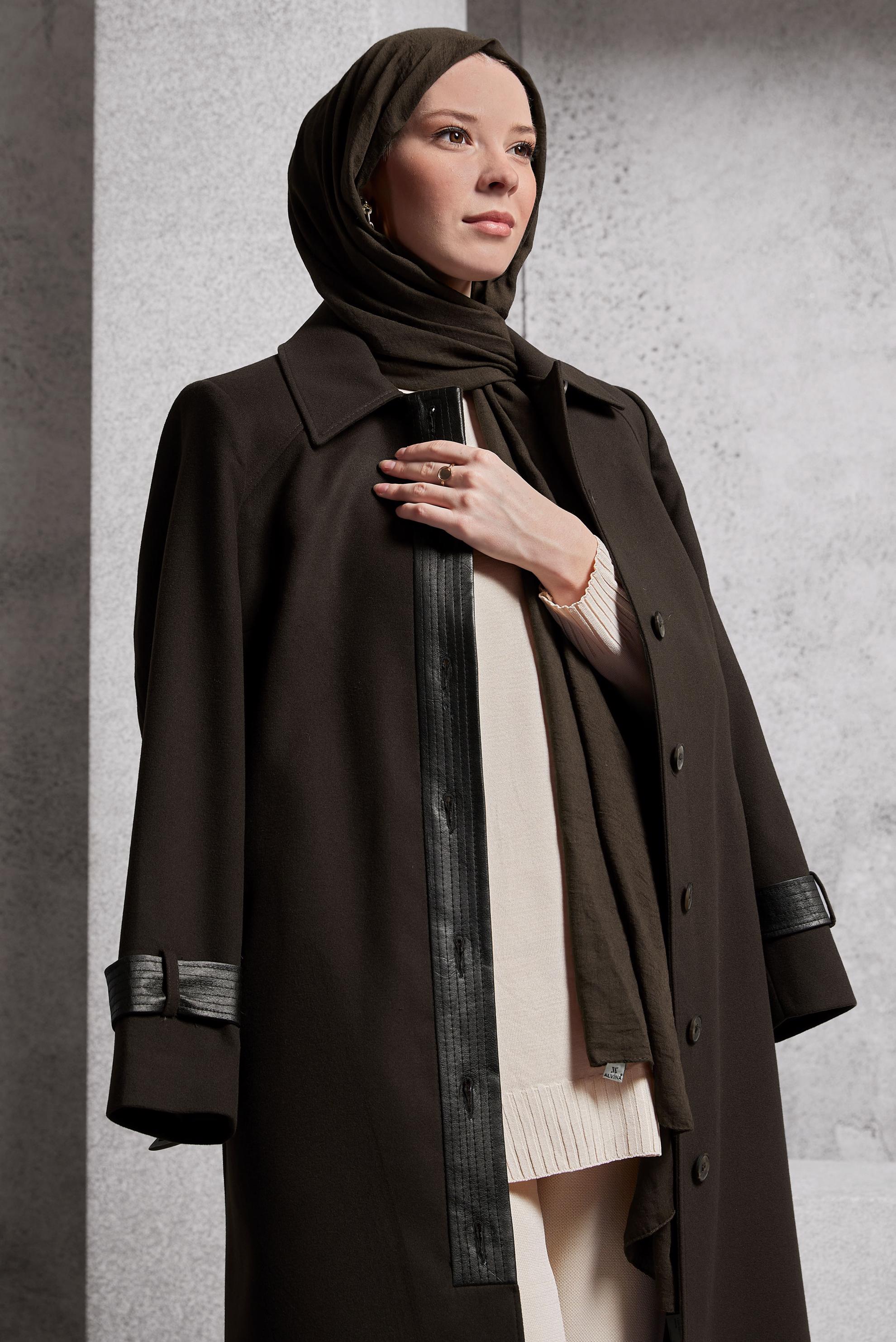 Tesettür giyim KAHVE KEMERLİ KABAN 90535