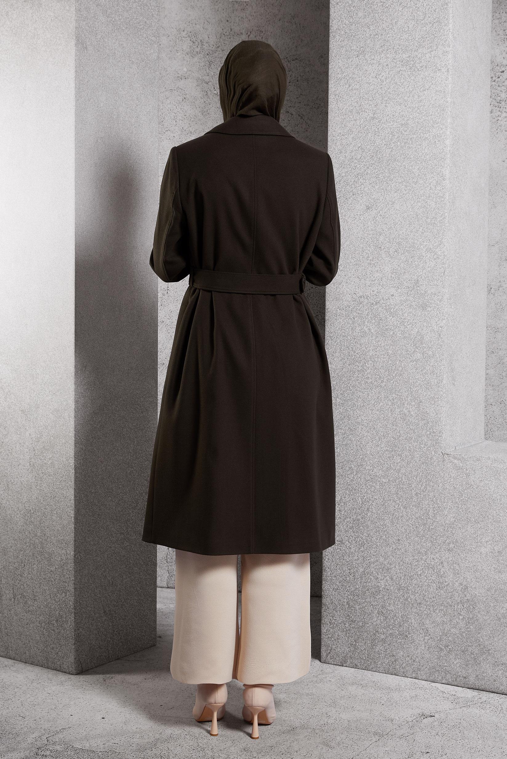 Tesettür giyim KAHVE KEMERLİ KABAN 90535