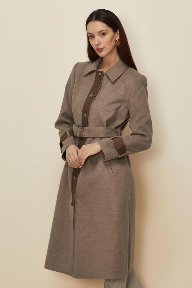 Tesettür giyim KAHVE KEMERLİ KABAN 90535 - ALVİNA