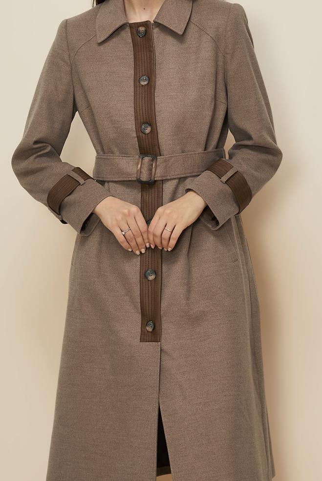 Tesettür giyim KAHVE KEMERLİ KABAN 90535 - ALVİNA