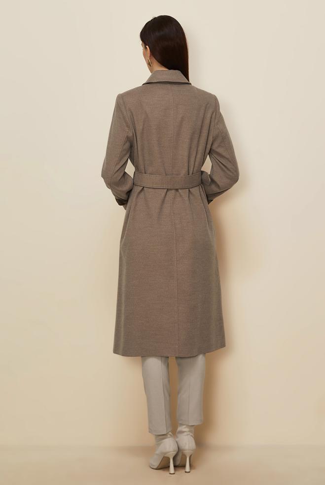 Tesettür giyim KAHVE KEMERLİ KABAN 90535 - ALVİNA